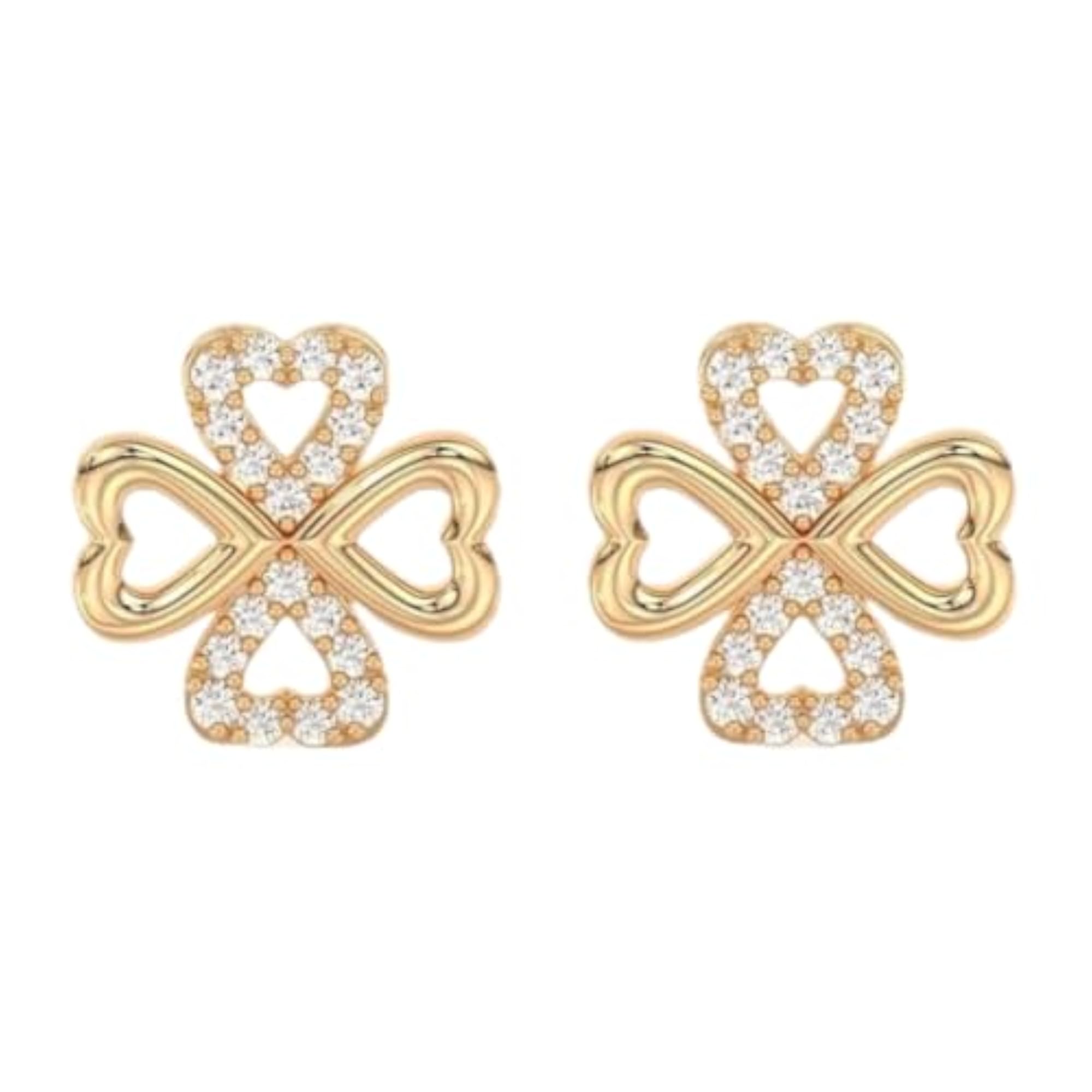 Women's 925 Sterling Silver Gold Plated Infinity Heart Cubic Zirconia Stud Earrings
